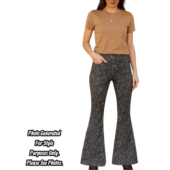 Rock & Roll Denim Paisley Print High Rise Bargain Bell Pull On Flare Jeans 28x30 - Picture 9 of 9